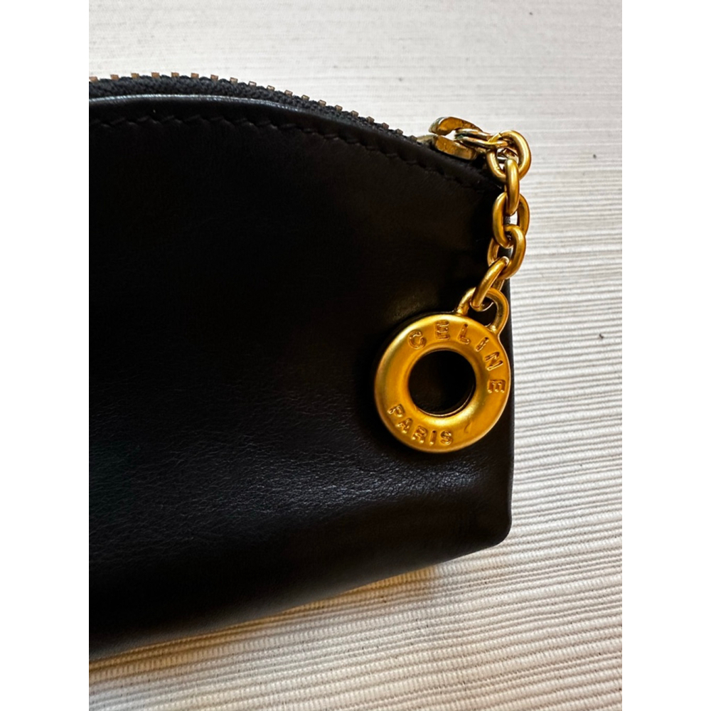 Celine Black Leather Zip Coin Pouch w/ Gold Hardware - Picture 3 of 10